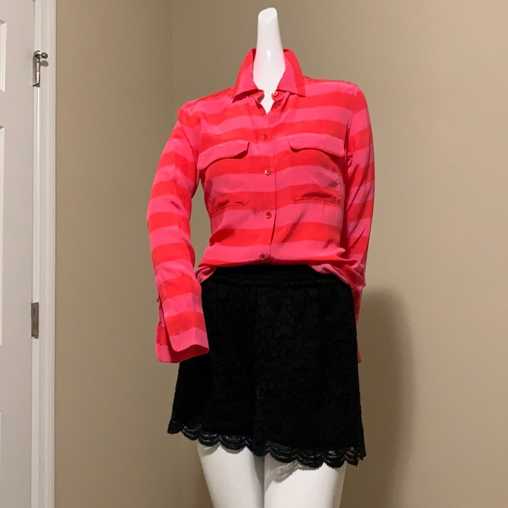 EQUIPMENT FEMME SILK Button Down Long Sleeve Pink Coral Stripe Shirt Top XS NWOT